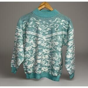 VTG Adele Knitwear Mint Green Metallic Sparkly Knit Sweater S/M 80s 90s Pullover